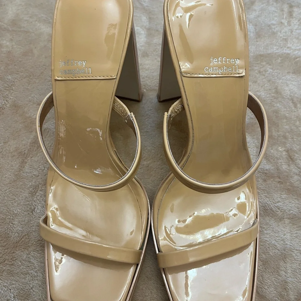 Jeffrey Campbell Hustler Dusty Nude Patent Strappy Heels - Picture 2 of 11